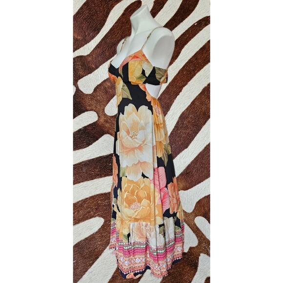 Farm Rio Tropical Floral Print Maxi Open Back Dress Sz P - Picture 1 of 4